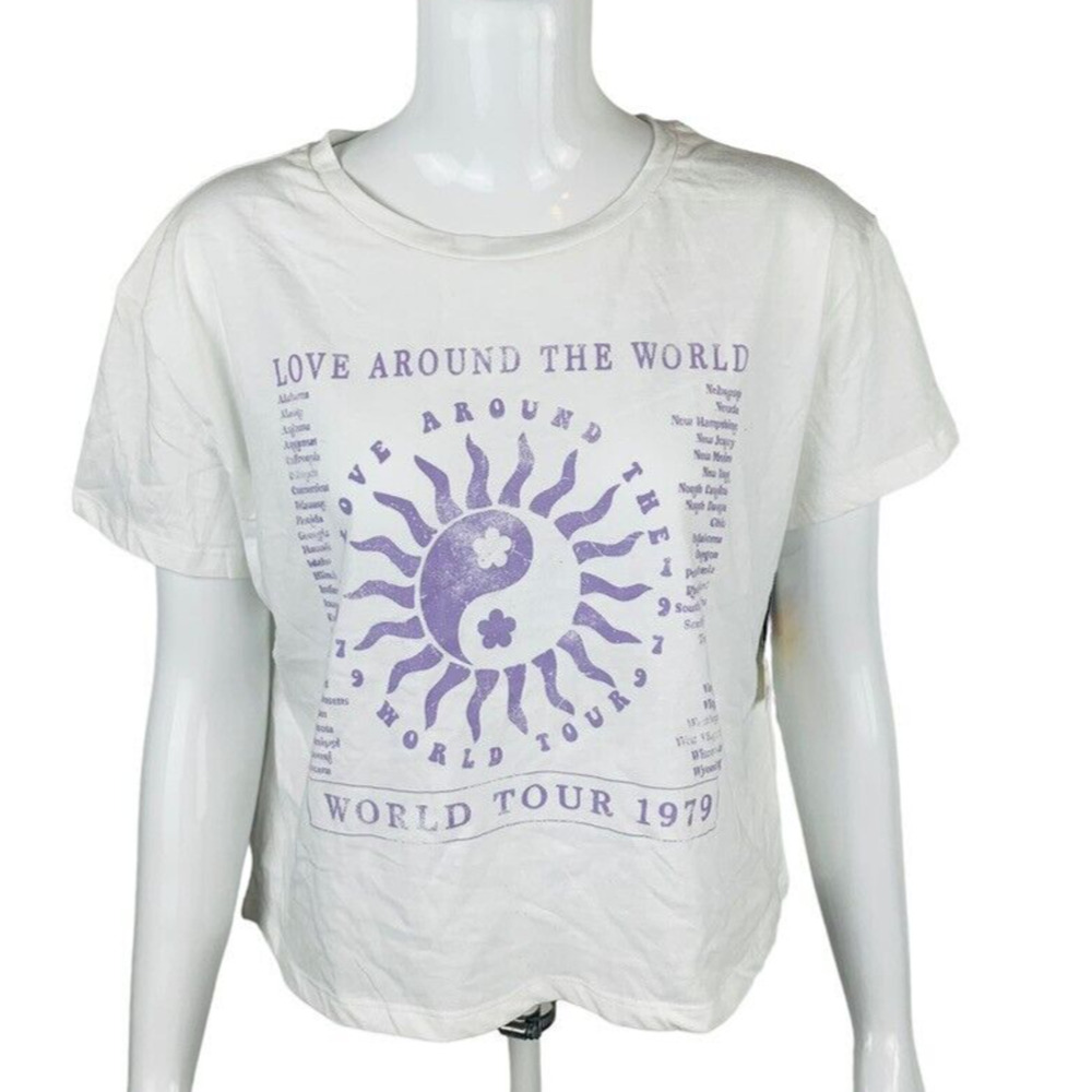 New Grayson Threads Juniors Sz Small Shirt Love Around World Tee Top White NWT